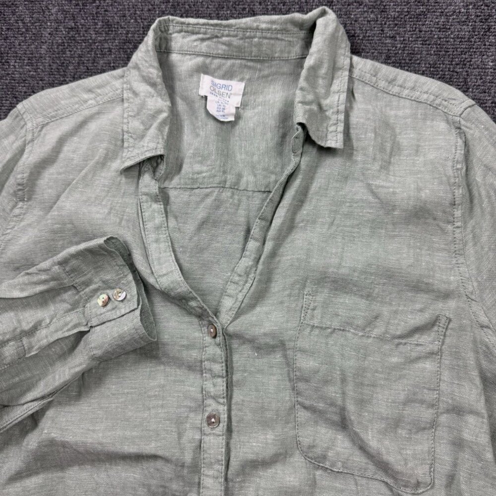 Sigrid Olsen Shirt Womens XL 100% Linen Button Up Roll Tab Long Sleeve Beach